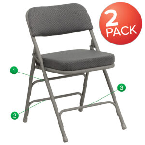Wholesale 2 Pk. HERCULES Series Premium Curved Triple Braced & Double Hinged Gray Fabric Metal Folding Chair