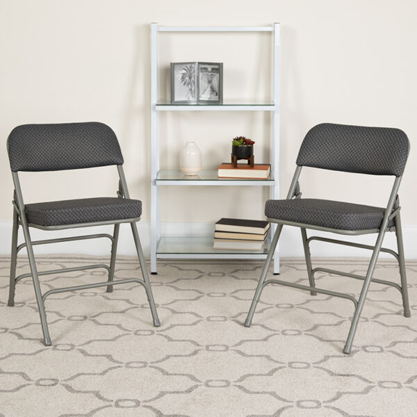 Lowest Price 2 Pk. HERCULES Series Premium Curved Triple Braced & Double Hinged Gray Fabric Metal Folding Chair