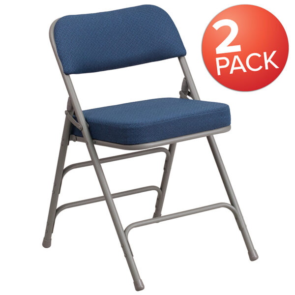Wholesale 2 Pk. HERCULES Series Premium Curved Triple Braced & Double Hinged Navy Fabric Metal Folding Chair