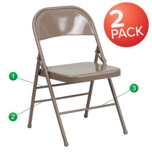 Wholesale 2 Pk. HERCULES Series Triple Braced & Double Hinged Beige Metal Folding Chair