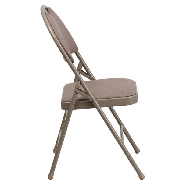 Set of 2 Padded Metal Folding Chairs  - Carrying Handle Cutout Beige Fabric Folding Chair