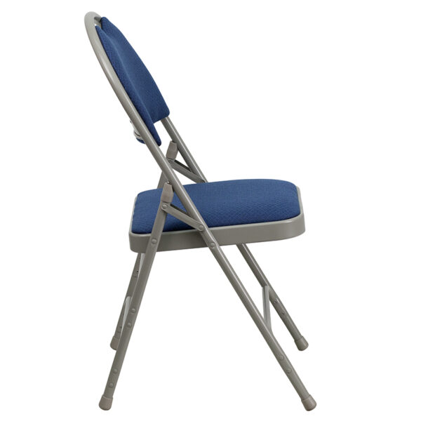 Set of 2 Padded Metal Folding Chairs  - Carrying Handle Cutout Navy Fabric Folding Chair