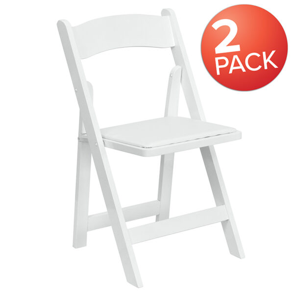 Wholesale 2 Pk. HERCULES Series White Wood Folding Chair with Vinyl Padded Seat