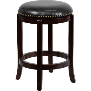 Wholesale 24'' High Backless Cappuccino Wood Counter Height Stool with Black Leather Swivel Seat