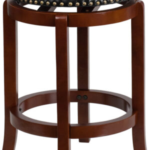 Wholesale 24'' High Backless Light Cherry Wood Counter Height Stool with Black Leather Swivel Seat
