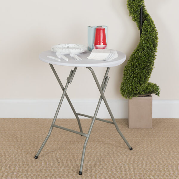 Lowest Price 24'' Round Granite White Plastic Folding Table
