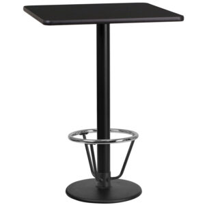 Wholesale 24'' Square Black Laminate Table Top with 18'' Round Bar Height Table Base and Foot Ring