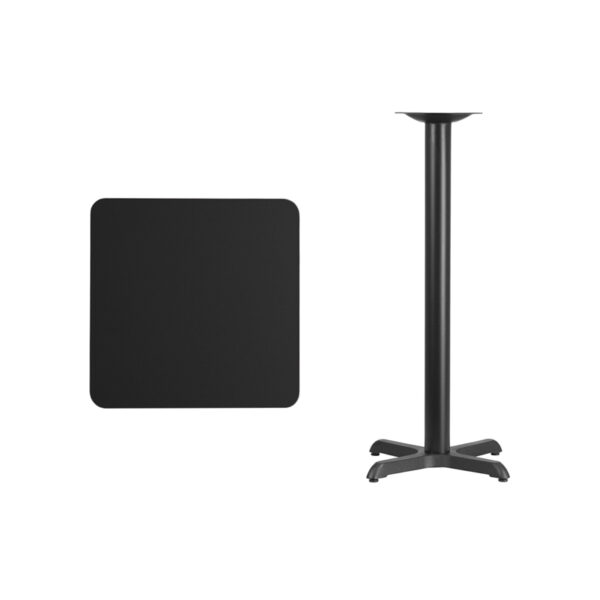 Lowest Price 24'' Square Black Laminate Table Top with 22'' x 22'' Bar Height Table Base