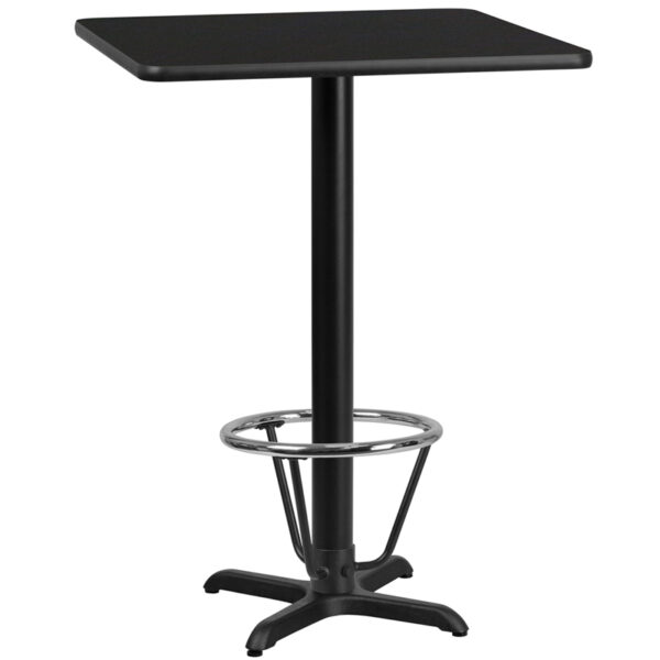 Wholesale 24'' Square Black Laminate Table Top with 22'' x 22'' Bar Height Table Base and Foot Ring