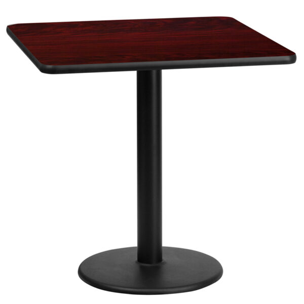 Wholesale 24'' Square Mahogany Laminate Table Top with 18'' Round Table Height Base