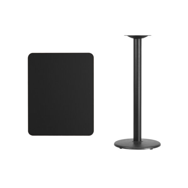 Lowest Price 24'' x 30'' Rectangular Black Laminate Table Top with 18'' Round Bar Height Table Base