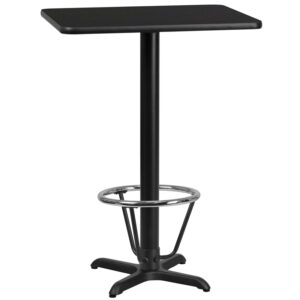 Wholesale 24'' x 30'' Rectangular Black Laminate Table Top with 22'' x 22'' Bar Height Table Base and Foot Ring