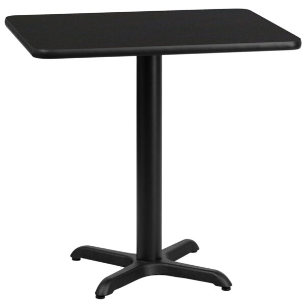 Wholesale 24'' x 30'' Rectangular Black Laminate Table Top with 22'' x 22'' Table Height Base