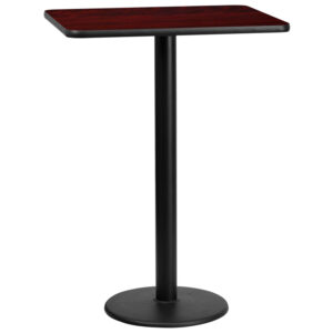 Wholesale 24'' x 30'' Rectangular Mahogany Laminate Table Top with 18'' Round Bar Height Table Base