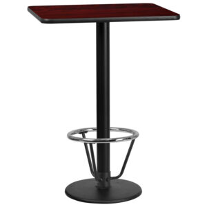 Wholesale 24'' x 30'' Rectangular Mahogany Laminate Table Top with 18'' Round Bar Height Table Base and Foot Ring