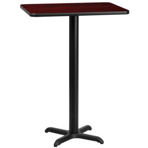 Wholesale 24'' x 30'' Rectangular Mahogany Laminate Table Top with 22'' x 22'' Bar Height Table Base