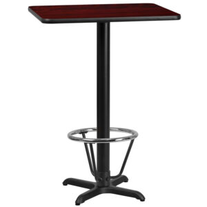 Wholesale 24'' x 30'' Rectangular Mahogany Laminate Table Top with 22'' x 22'' Bar Height Table Base and Foot Ring
