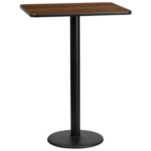 Wholesale 24'' x 30'' Rectangular Walnut Laminate Table Top with 18'' Round Bar Height Table Base