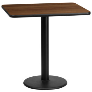 Wholesale 24'' x 30'' Rectangular Walnut Laminate Table Top with 18'' Round Table Height Base