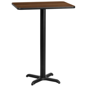 Wholesale 24'' x 30'' Rectangular Walnut Laminate Table Top with 22'' x 22'' Bar Height Table Base