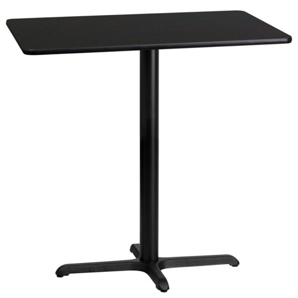 Wholesale 24'' x 42'' Rectangular Black Laminate Table Top with 22'' x 30'' Bar Height Table Base