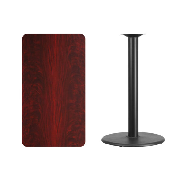 Lowest Price 24'' x 42'' Rectangular Mahogany Laminate Table Top with 24'' Round Bar Height Table Base