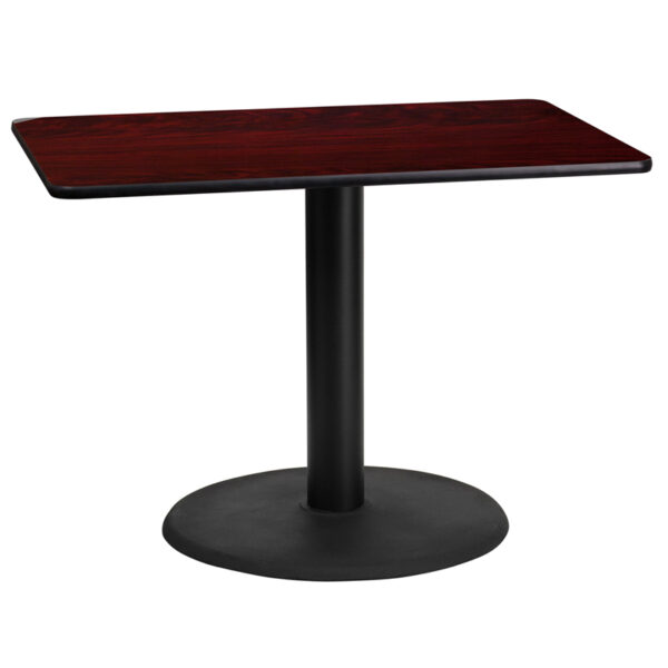 Wholesale 24'' x 42'' Rectangular Mahogany Laminate Table Top with 24'' Round Table Height Base