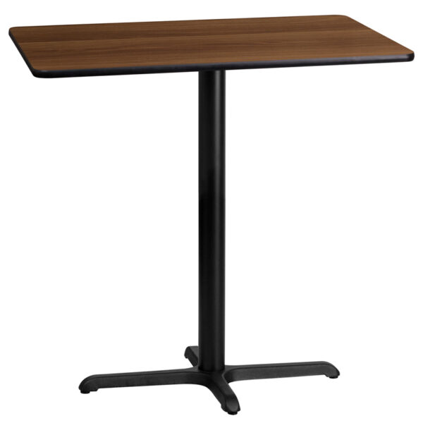 Wholesale 24'' x 42'' Rectangular Walnut Laminate Table Top with 22'' x 30'' Bar Height Table Base