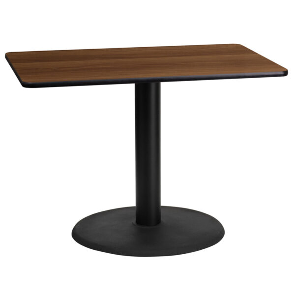 Wholesale 24'' x 42'' Rectangular Walnut Laminate Table Top with 24'' Round Table Height Base