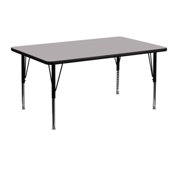 Wholesale 24''W x 48''L Rectangular Grey Thermal Laminate Activity Table - Height Adjustable Short Legs