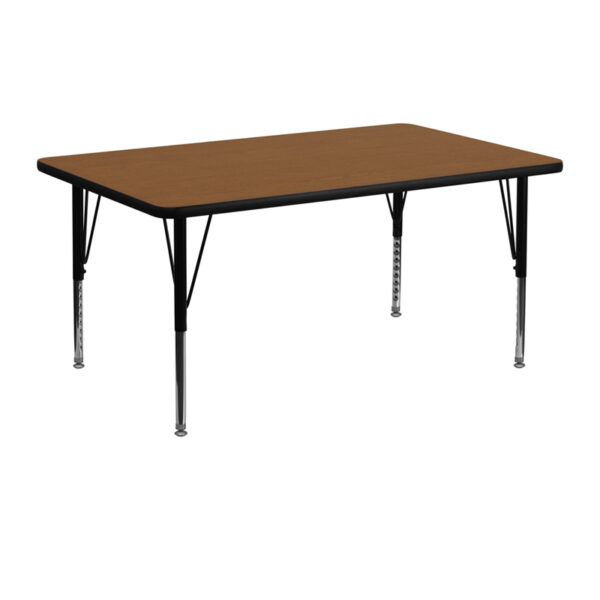 Wholesale 24''W x 48''L Rectangular Oak HP Laminate Activity Table - Height Adjustable Short Legs