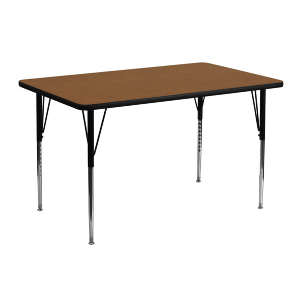 Wholesale 24''W x 48''L Rectangular Oak HP Laminate Activity Table - Standard Height Adjustable Legs