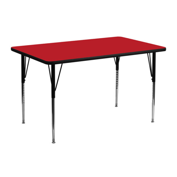 Wholesale 24''W x 48''L Rectangular Red HP Laminate Activity Table - Standard Height Adjustable Legs
