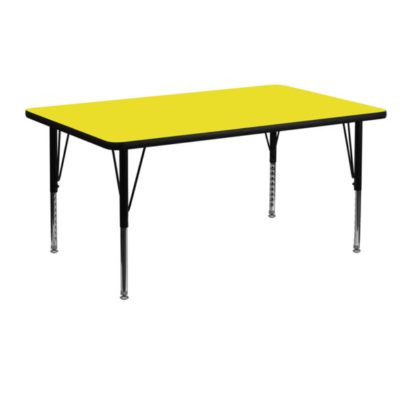 Wholesale 24''W x 48''L Rectangular Yellow HP Laminate Activity Table - Height Adjustable Short Legs