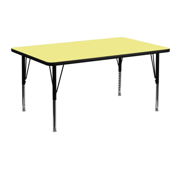Wholesale 24''W x 48''L Rectangular Yellow Thermal Laminate Activity Table - Height Adjustable Short Legs