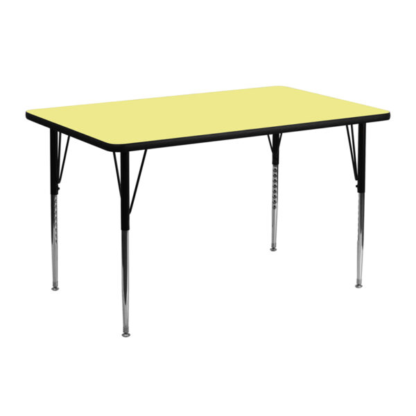 Wholesale 24''W x 48''L Rectangular Yellow Thermal Laminate Activity Table - Standard Height Adjustable Legs