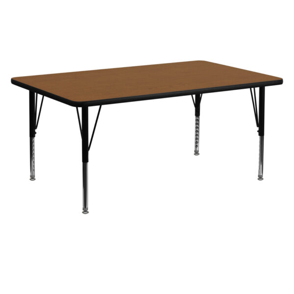 Wholesale 24''W x 60''L Rectangular Oak HP Laminate Activity Table - Height Adjustable Short Legs
