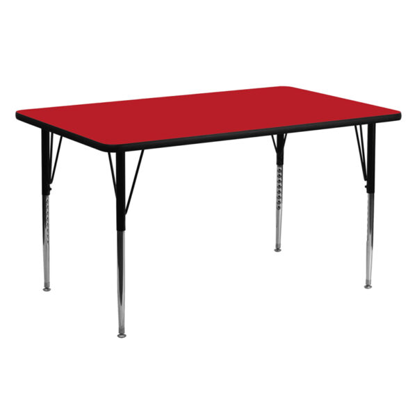 Wholesale 24''W x 60''L Rectangular Red HP Laminate Activity Table - Standard Height Adjustable Legs