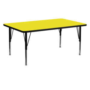 Wholesale 24''W x 60''L Rectangular Yellow HP Laminate Activity Table - Height Adjustable Short Legs