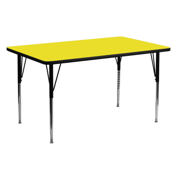 Wholesale 24''W x 60''L Rectangular Yellow HP Laminate Activity Table - Standard Height Adjustable Legs