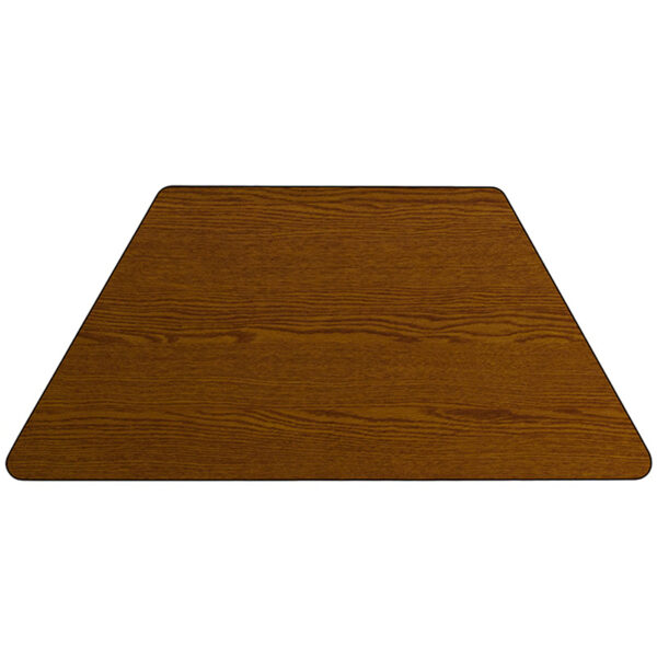 Lowest Price 25''W x 45''L Trapezoid Oak HP Laminate Activity Table - Height Adjustable Short Legs