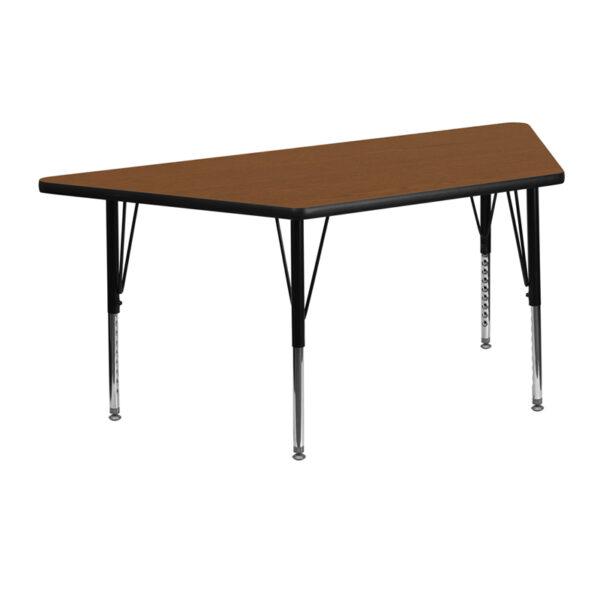 Wholesale 25''W x 45''L Trapezoid Oak HP Laminate Activity Table - Height Adjustable Short Legs
