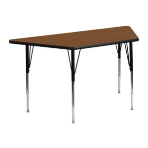 Wholesale 25''W x 45''L Trapezoid Oak HP Laminate Activity Table - Standard Height Adjustable Legs