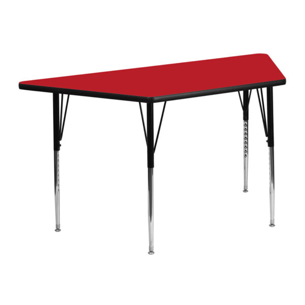 Wholesale 25''W x 45''L Trapezoid Red HP Laminate Activity Table - Standard Height Adjustable Legs