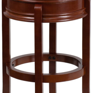 Wholesale 29'' High Backless Light Cherry Wood Barstool with Carved Apron and Black Leather Swivel Seat