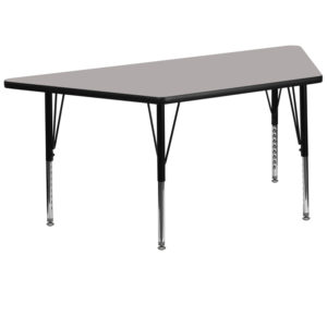 Wholesale 29.5''W x 57.25''L Trapezoid Grey HP Laminate Activity Table - Height Adjustable Short Legs