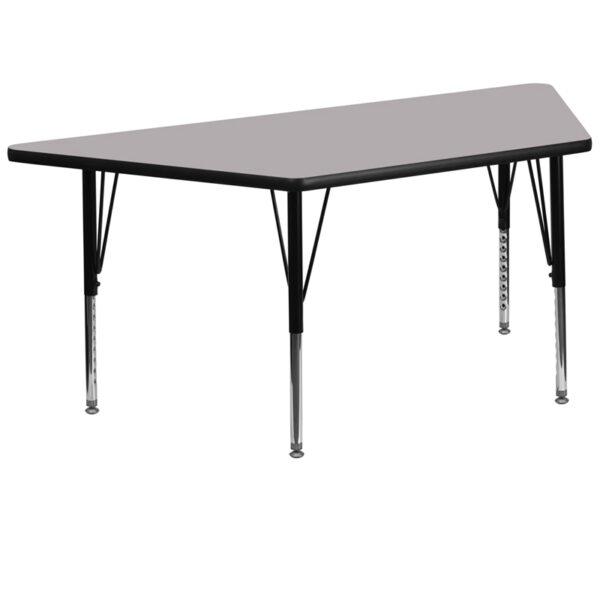 Wholesale 29.5''W x 57.25''L Trapezoid Grey Thermal Laminate Activity Table - Height Adjustable Short Legs