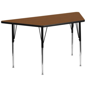 Wholesale 29.5''W x 57.25''L Trapezoid Oak HP Laminate Activity Table - Standard Height Adjustable Legs
