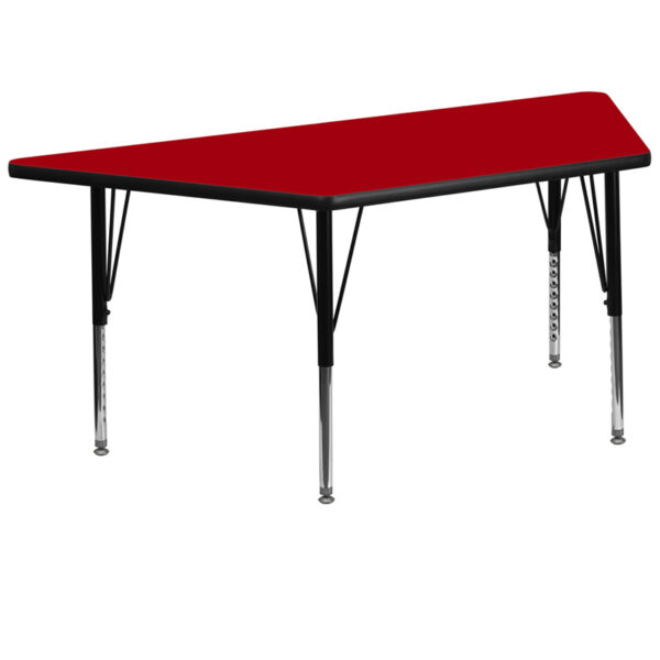 Wholesale 29.5''W x 57.25''L Trapezoid Red Thermal Laminate Activity Table - Height Adjustable Short Legs