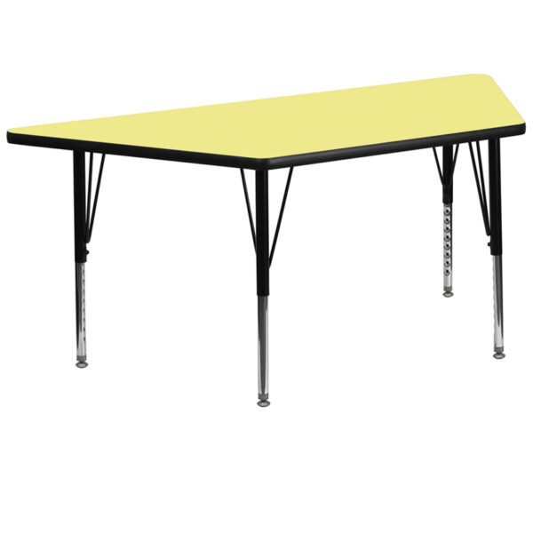 Wholesale 29.5''W x 57.25''L Trapezoid Yellow Thermal Laminate Activity Table - Height Adjustable Short Legs